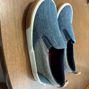 Kids Denim Slip-On Sneakers - Blue and Tan